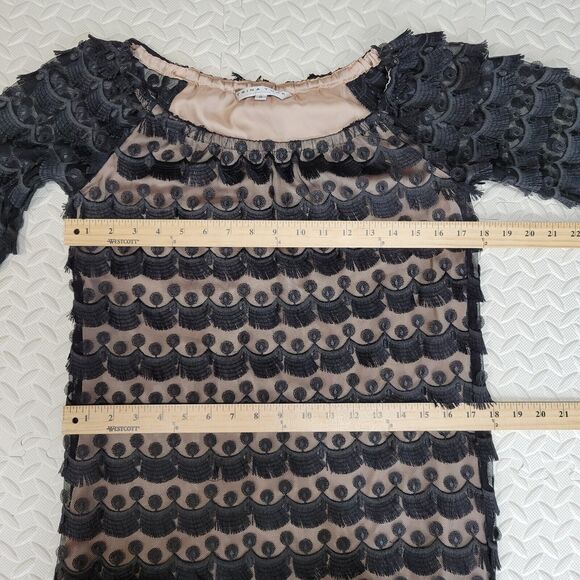 Trina Turk Mini Dress Size 2 Black Fringed Embroidered Lace Off Shoulder - Picture 9 of 11